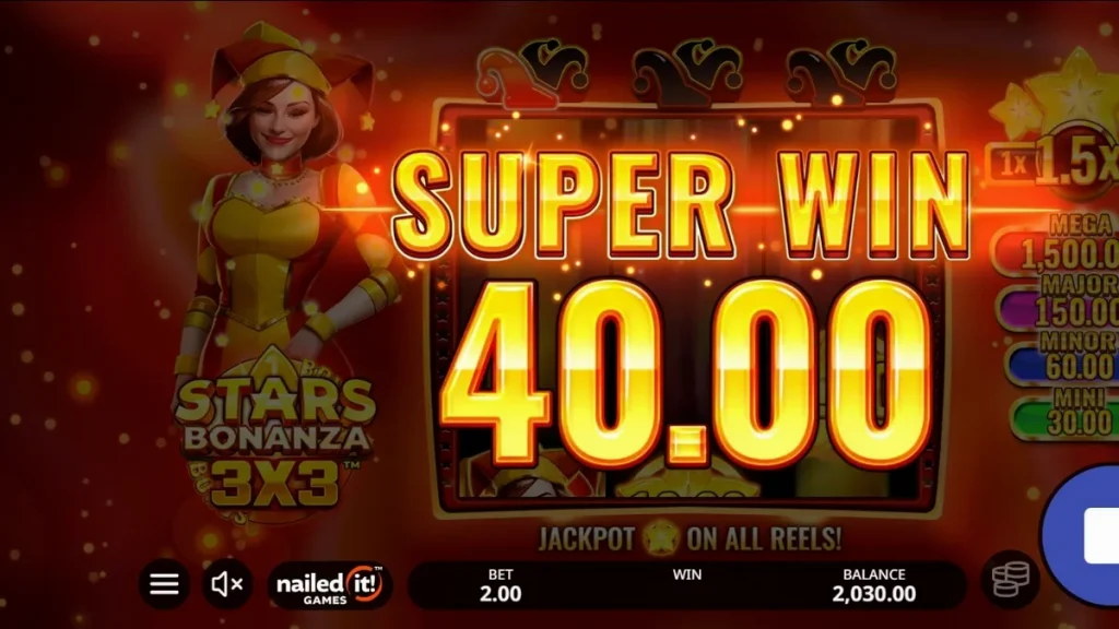 Tampilan visual slot Stars Bonanza 3x3 dengan elemen buah dan kosmik