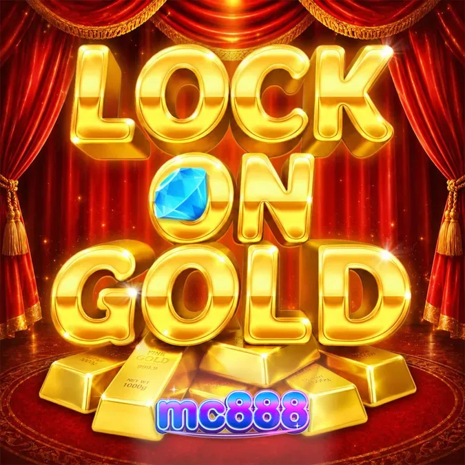 Tampilan visual slot Lock On Gold dengan latar belakang panggung teater mewah dan simbol emas.